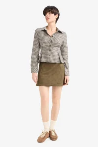 DeFacto A Cut Normal Waist Suede Mini Skirt - Image 2