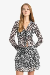 DeFacto Zebra Patterned Normal Waist Tulle Mini Skirt - Image 4