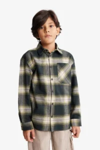 DeFacto Oversize Wide Fit Polo Neck Checked Flannel Long Sleeve Shirt Boy