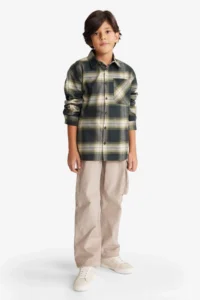 DeFacto Oversize Wide Fit Polo Neck Checked Flannel Long Sleeve Shirt Boy - Image 2