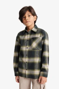 DeFacto Oversize Wide Fit Polo Neck Checked Flannel Long Sleeve Shirt Boy - Image 3