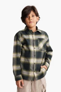 DeFacto Oversize Wide Fit Polo Neck Checked Flannel Long Sleeve Shirt Boy - Image 4
