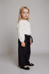 DeFacto Wide Leg Polka Dot Straight Leg Poplin Trousers for Baby Girl - Image 3
