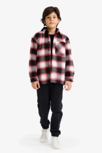 DeFacto Oversize Wide Fit Hooded Plaid Patterned Flannel Long Sleeve Shirt Boy - Image 2