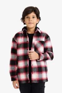 DeFacto Oversize Wide Fit Hooded Plaid Patterned Flannel Long Sleeve Shirt Boy - Image 3