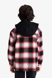 DeFacto Oversize Wide Fit Hooded Plaid Patterned Flannel Long Sleeve Shirt Boy - Image 4