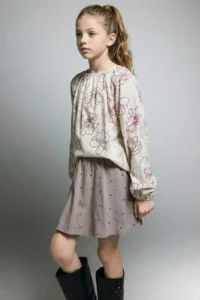 DeFacto Flower Patterned Oxford Long Sleeve Blouse Girls - Image 3