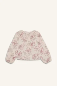 DeFacto Flower Patterned Oxford Long Sleeve Blouse Girls - Image 4