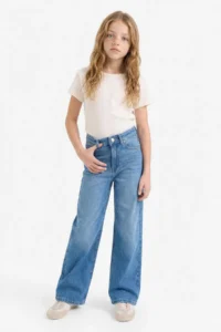 DeFacto 90's Wide Leg Wide Leg Jean Trousers Girls - Image 2