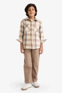 DeFacto 2 Piece Set Checked Shirt Trousers Boy - Image 3