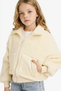 DeFacto High Collar Zippered Fleece Cardigan Girl - Image 3