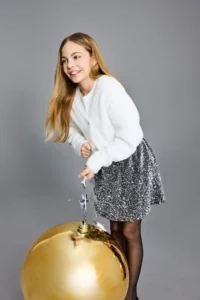 DeFacto New Year's Themed Soft Textured Bow Button Cardigan for Girls