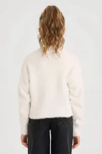 DeFacto New Year's Themed Soft Textured Bow Button Cardigan for Girls - Image 6