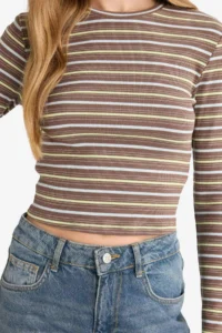 DeFacto Fitted Crew Neck Striped Ribbed Long Sleeve T-Shirt - Image 4