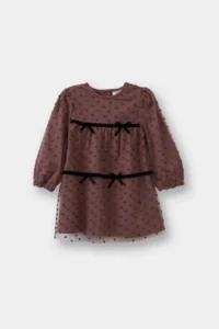 DeFacto New Year's Themed Polka Dot Bow Detailed Long Sleeve Tulle Dress for Baby Girl - Image 4