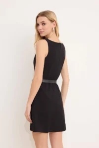 TRENDYOLMİLLA Wardrope Essentials Black Arched A Cut Mini Flexible Weaving Dress - Image 4