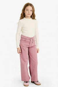 DeFacto 90's Wide Leg Gabardine Trousers Girls - Image 3