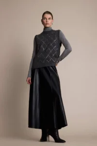 DeFacto A Cut Faux Leather Midi Skirt