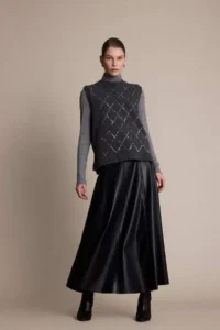 DeFacto A Cut Faux Leather Midi Skirt - Image 2