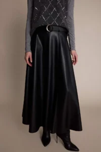 DeFacto A Cut Faux Leather Midi Skirt - Image 3