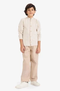 DeFacto Boy's High Collar Striped Long Sleeve Shirt - Image 2