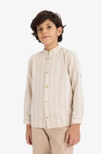 DeFacto Boy's High Collar Striped Long Sleeve Shirt - Image 3