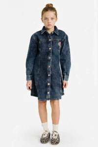 DeFacto Girls' Long Sleeve Jeans Dress - Image 2