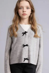 DeFacto V-neck Fiyonk buttoned Cardigan Girls'