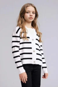 DeFacto V-neck Striped Cardigan Girls' - Image 3