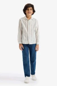 DeFacto Oversize Wide Fit Polo Neck Striped Long Sleeve Shirt Boy - Image 2