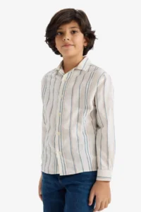 DeFacto Oversize Wide Fit Polo Neck Striped Long Sleeve Shirt Boy - Image 3