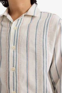 DeFacto Oversize Wide Fit Polo Neck Striped Long Sleeve Shirt Boy - Image 4