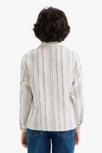 DeFacto Oversize Wide Fit Polo Neck Striped Long Sleeve Shirt Boy - Image 5