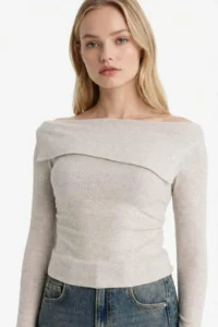 DeFacto Fitted Open Shoulder Ribbed Camisole Long Sleeve T-Shirt