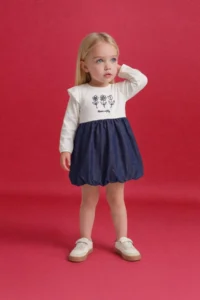 DeFacto Embroidered Long Sleeve Ribbed Camisole Dress Baby Girl