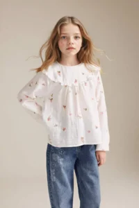 DeFacto Floral Embroidered Muslin Blouse Girls'