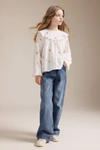 DeFacto Floral Embroidered Muslin Blouse Girls' - Image 2
