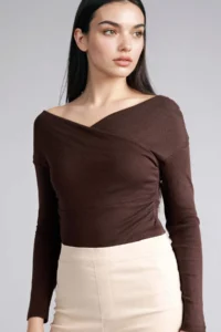 DeFacto Slim Fit Wrap Collar Ribbed Long Sleeve T-Shirt