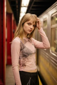 DeFacto Fitted Boat Neck Tulle T-Shirt