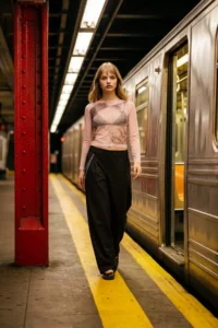 DeFacto Fitted Boat Neck Tulle T-Shirt - Image 2