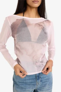DeFacto Fitted Boat Neck Tulle T-Shirt - Image 4