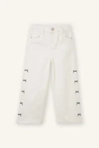 DeFacto Wide Leg Bow Embroidered Gabardine Trousers for Baby Girl