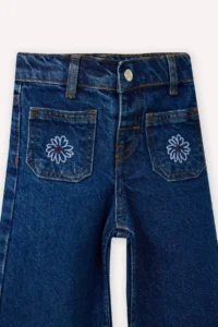 DeFacto Wide Leg Embroidered Jean Trousers for Baby Girl - Image 2