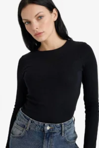 DeFacto Slim Fit Crew Neck Basic Plain Modal Long Sleeve T-Shirt - Image 3