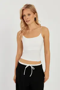 Cool & Sexy Women White-Saks Blue 2 Sets Rope Sleeveless Blouse - Image 2