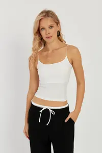Cool & Sexy Women White-Saks Blue 2 Sets Rope Sleeveless Blouse - Image 3