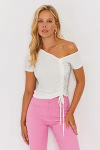 Cool & Sexy Women White Asymmetric Collar Lift Blouse