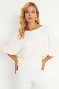 Cool & Sexy Women Ecru Node Detailed Blouse - Image 4