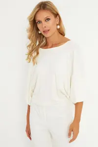 Cool & Sexy Women Ecru Node Detailed Blouse - Image 5