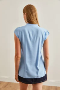 Olalook Women Bebe Blue V-neck Shirt - Image 2